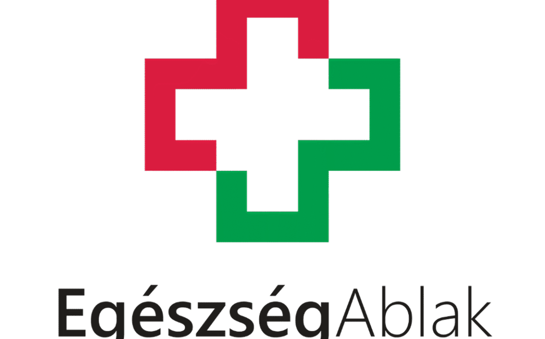 EgészségAblak logó: piros és zöld kereszt szimbólum