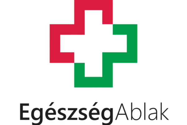 EgészségAblak logó: piros és zöld kereszt szimbólum